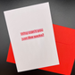 A greeting card by The Mail Minx that is white, with a message "Why can't you like socks?" in red highlighted in pink; and a red envelope.